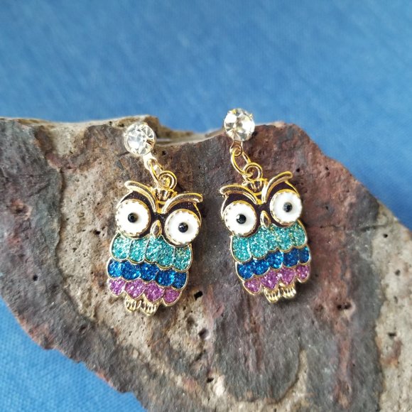 Owl Glitter & Enamel Post Earrings - NWT - Picture 3 of 6